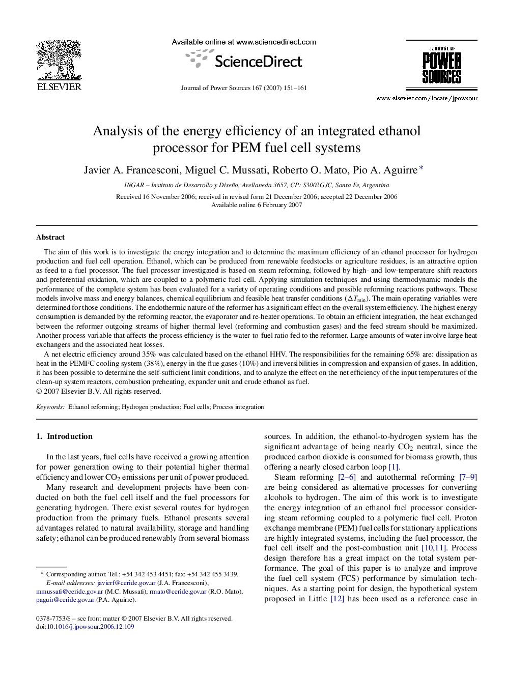 Analysis of the energy efficiency of an integrated ethanol processor for PEM fuel cell systems