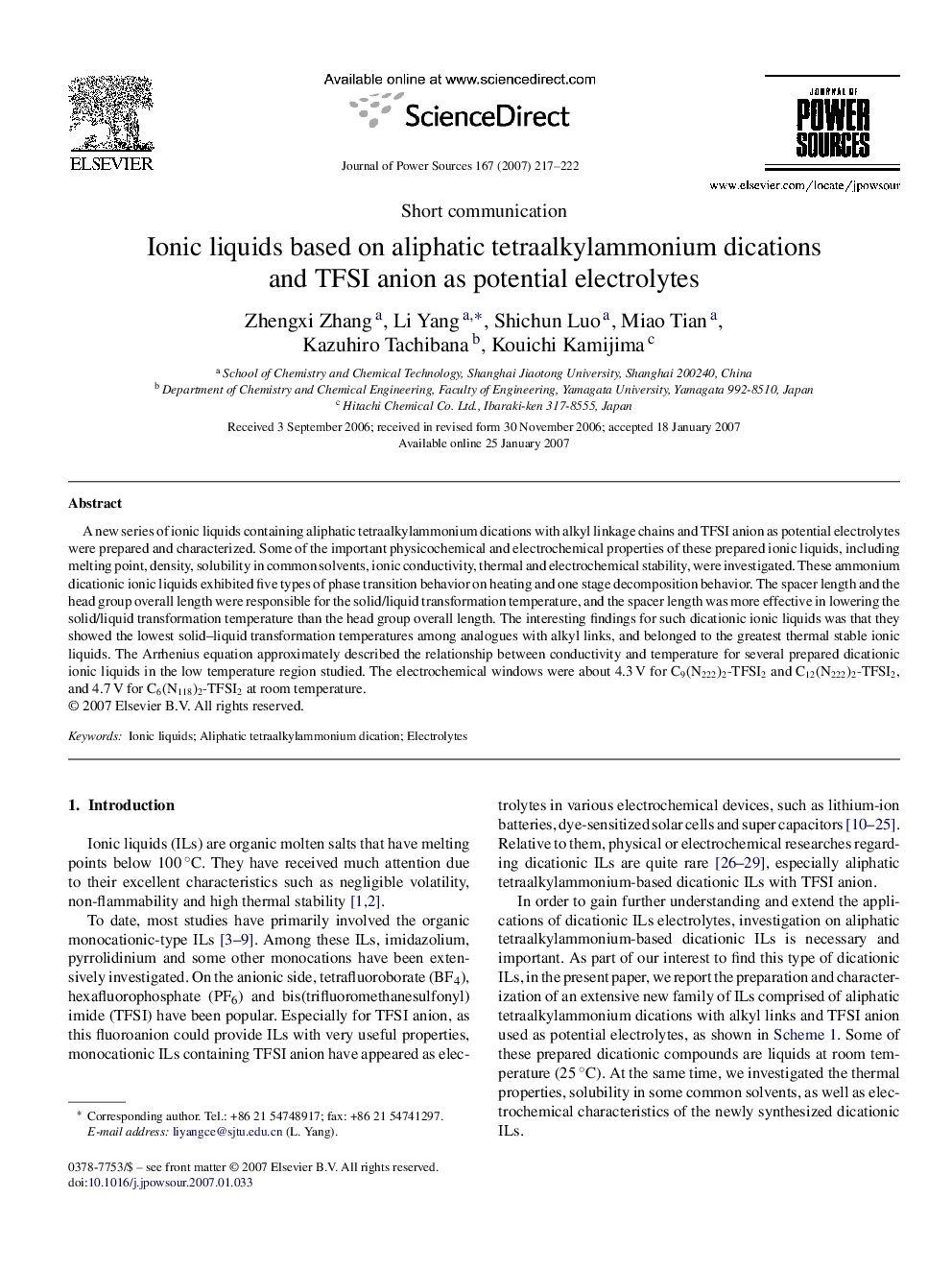 Ionic liquids based on aliphatic tetraalkylammonium dications and TFSI anion as potential electrolytes