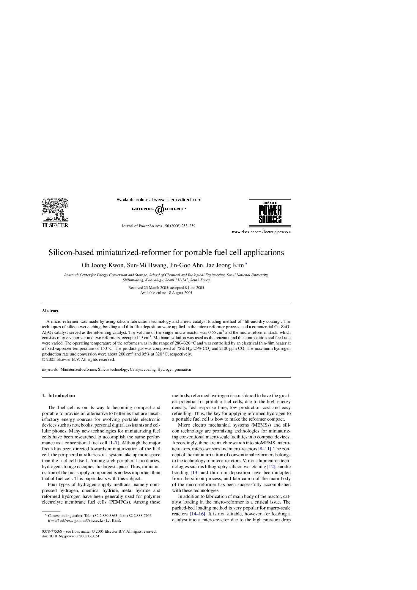 Silicon-based miniaturized-reformer for portable fuel cell applications