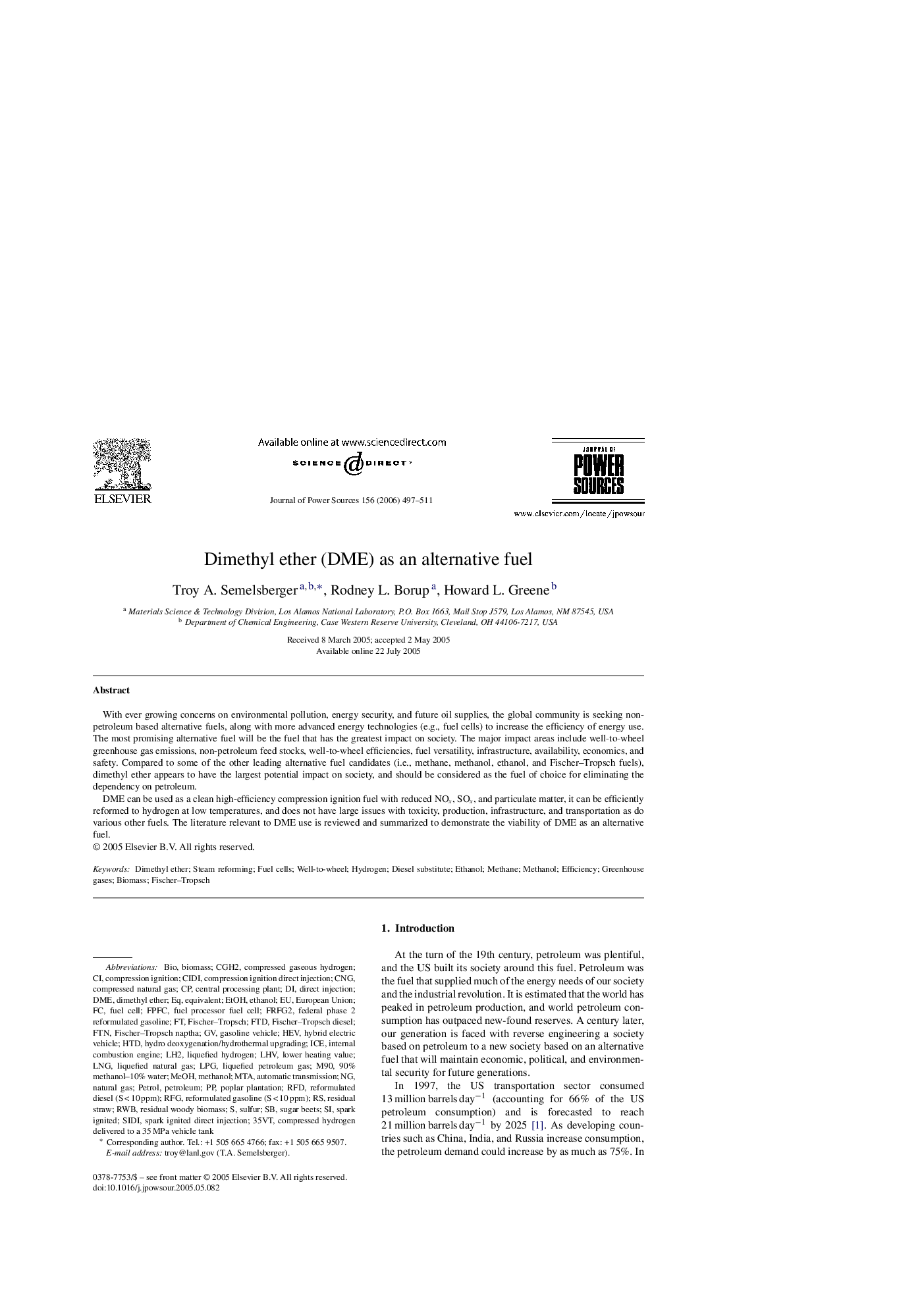 Dimethyl ether (DME) as an alternative fuel