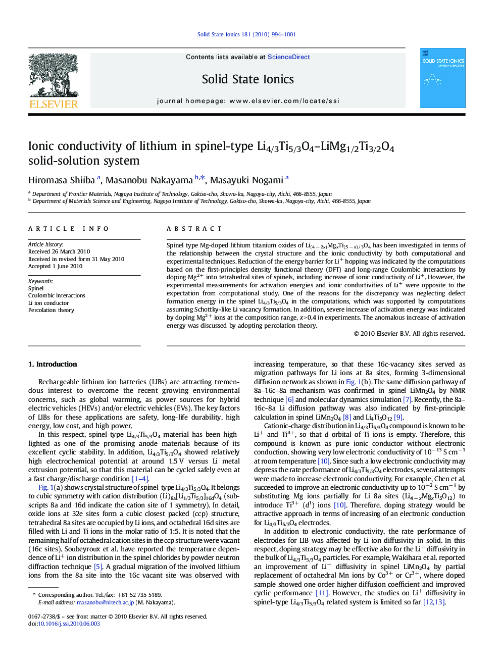 Ionic conductivity of lithium in spinel-type Li4/3Ti5/3O4–LiMg1/2Ti3/2O4 solid-solution system