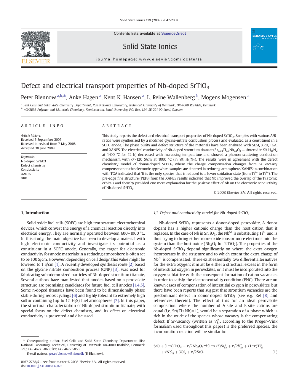 Defect and electrical transport properties of Nb-doped SrTiO3