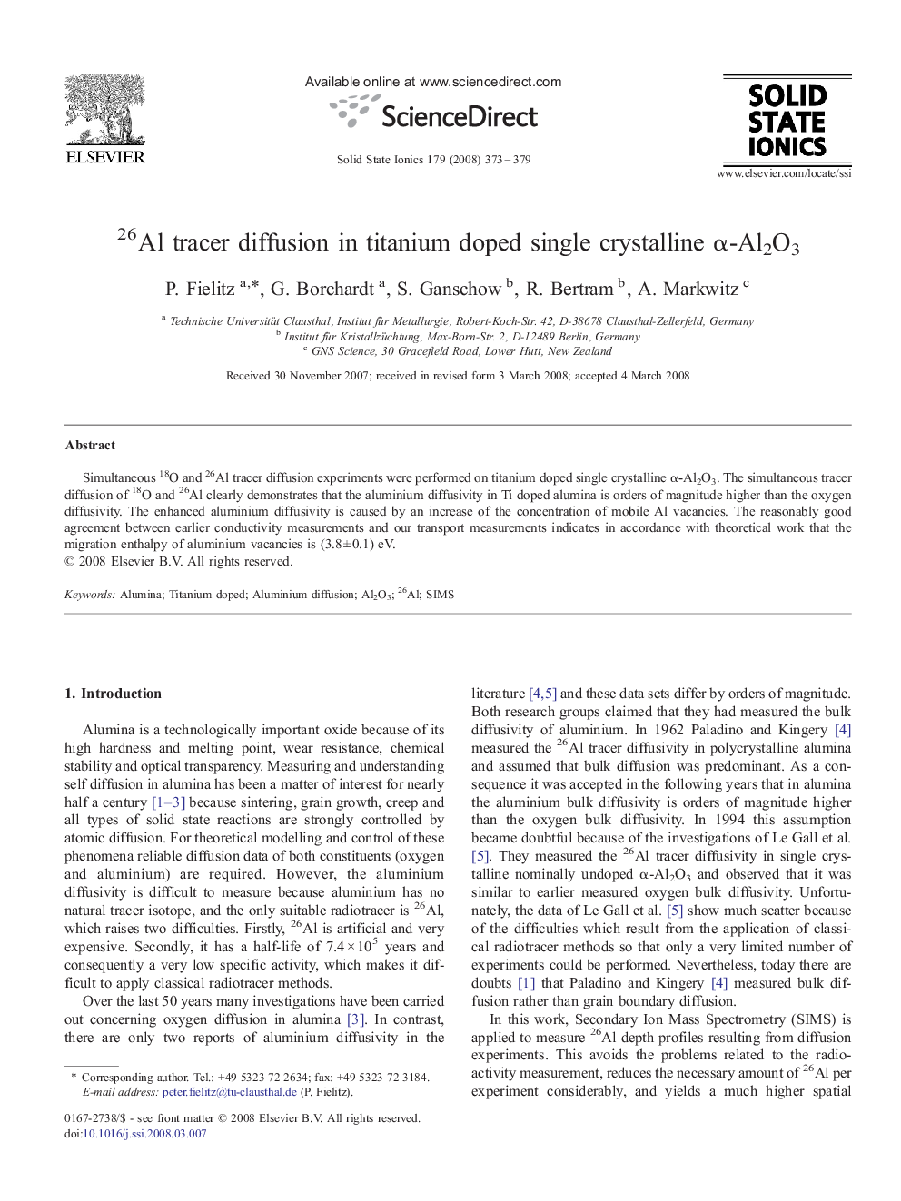 26Al tracer diffusion in titanium doped single crystalline Î±-Al2O3