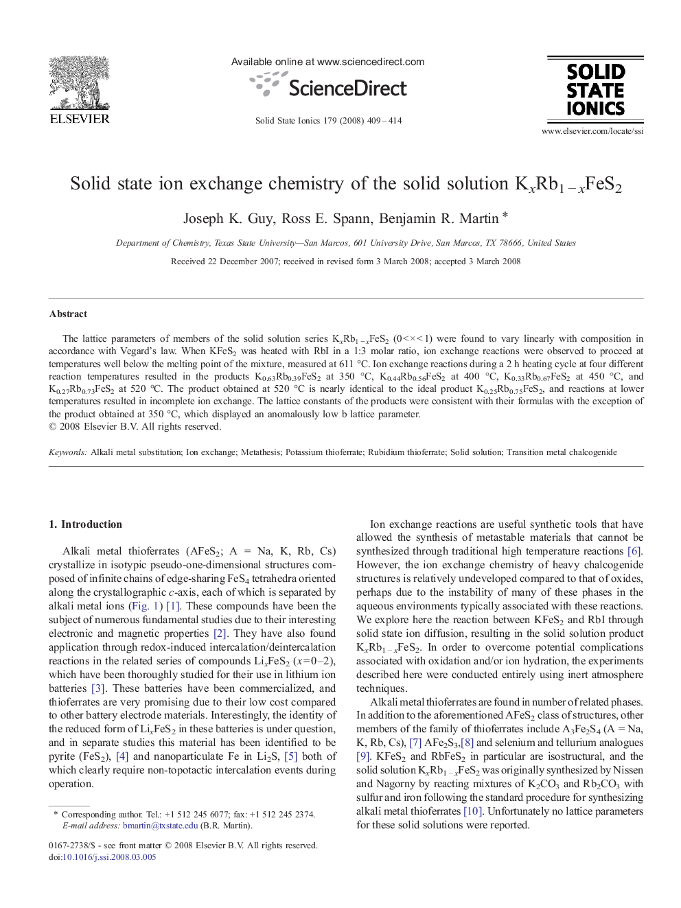 Solid state ion exchange chemistry of the solid solution KxRb1 − xFeS2