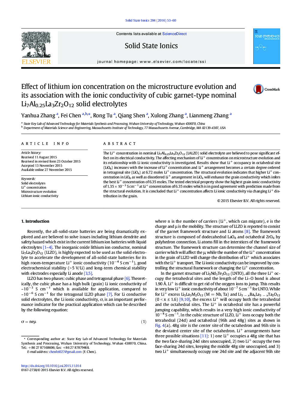 Effect of lithium ion concentration on the microstructure evolution and its association with the ionic conductivity of cubic garnet-type nominal Li7Al0.25La3Zr2O12 solid electrolytes