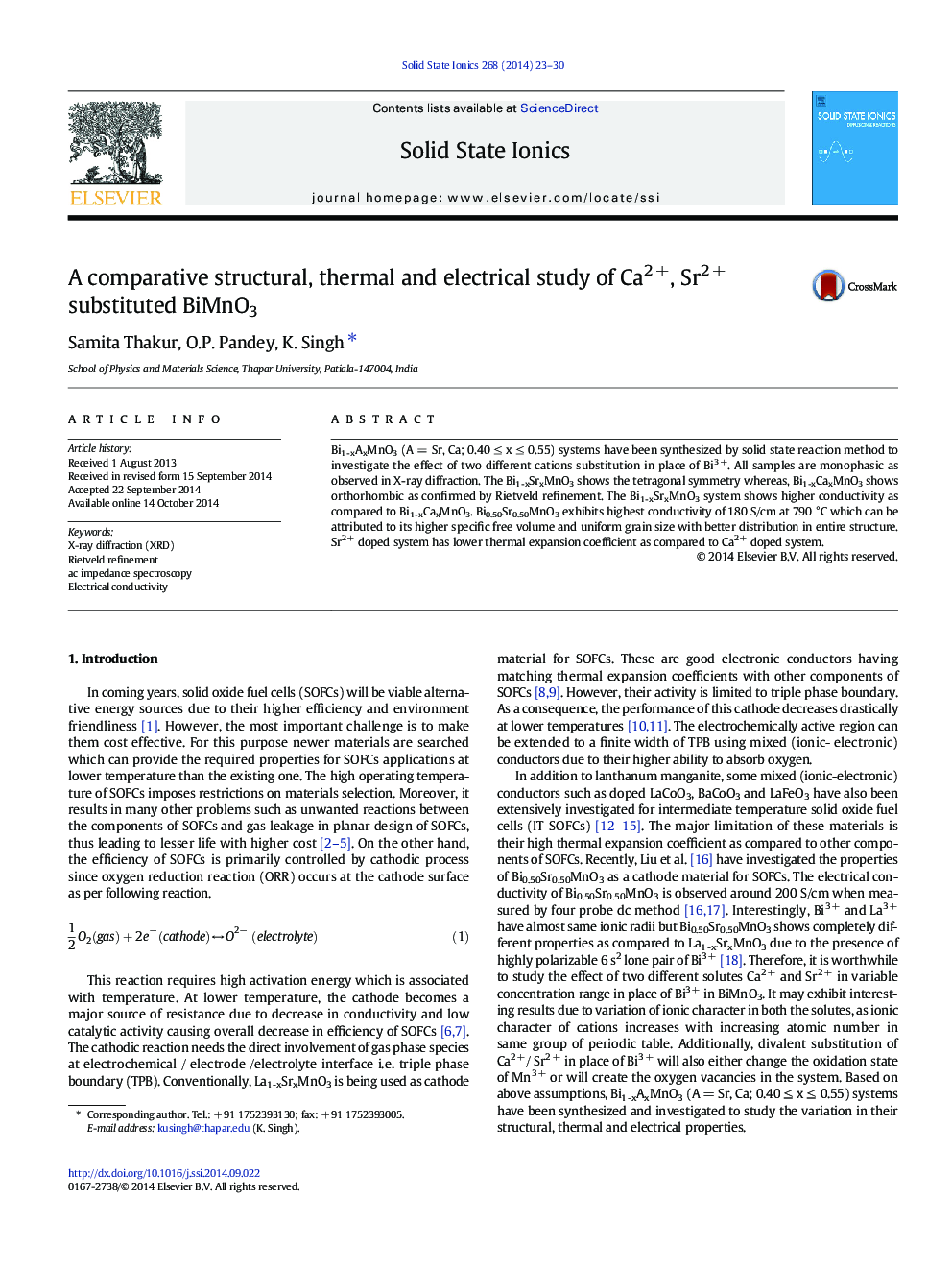 عکس صفحه اول مقاله: A comparative structural, thermal and electrical study of Ca2 +, Sr2 + substituted BiMnO3 A comparative structural, thermal and electrical study of Ca2 +, Sr2 + substituted BiMnO3