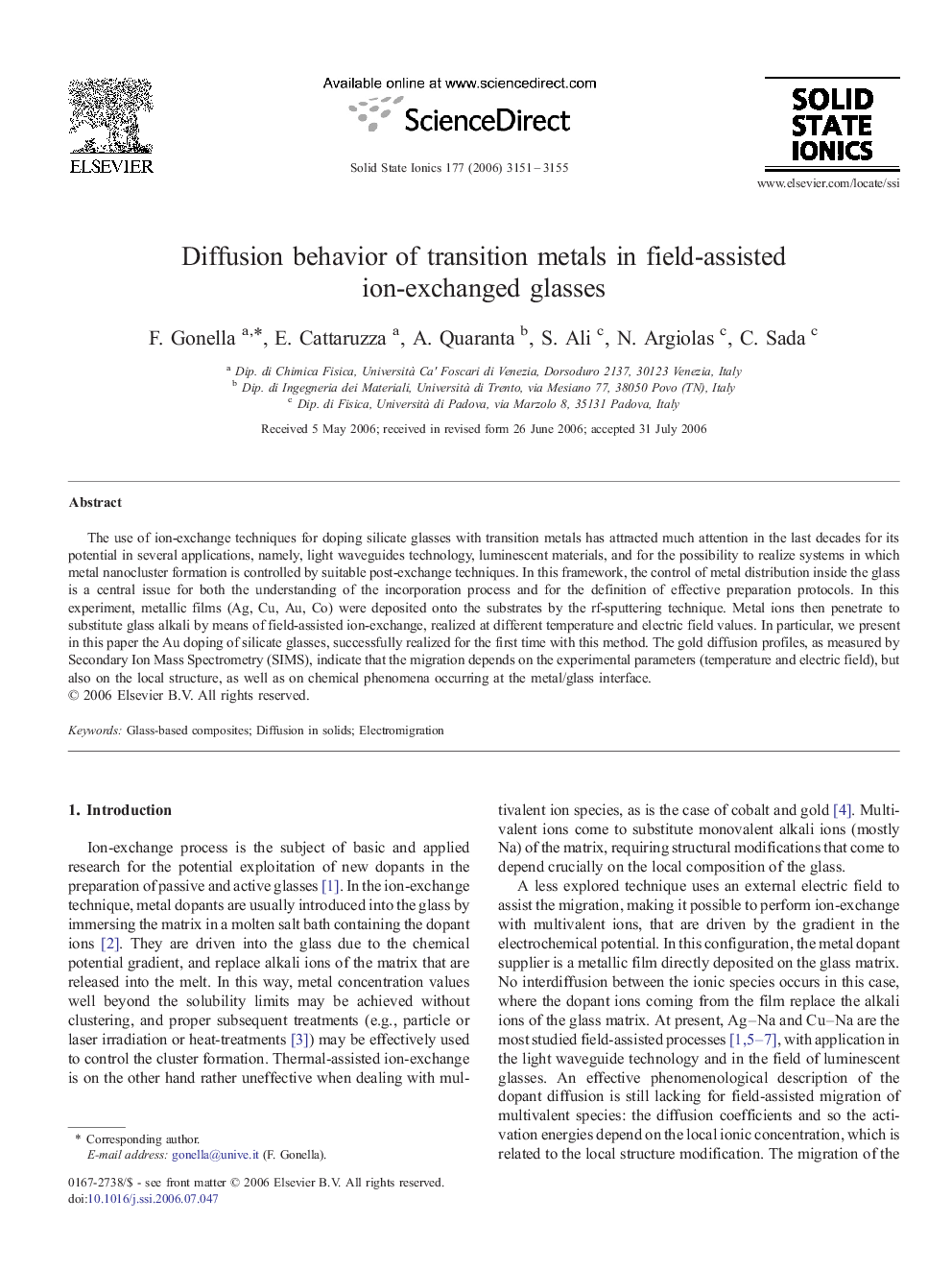 Diffusion behavior of transition metals in field-assisted ion-exchanged glasses