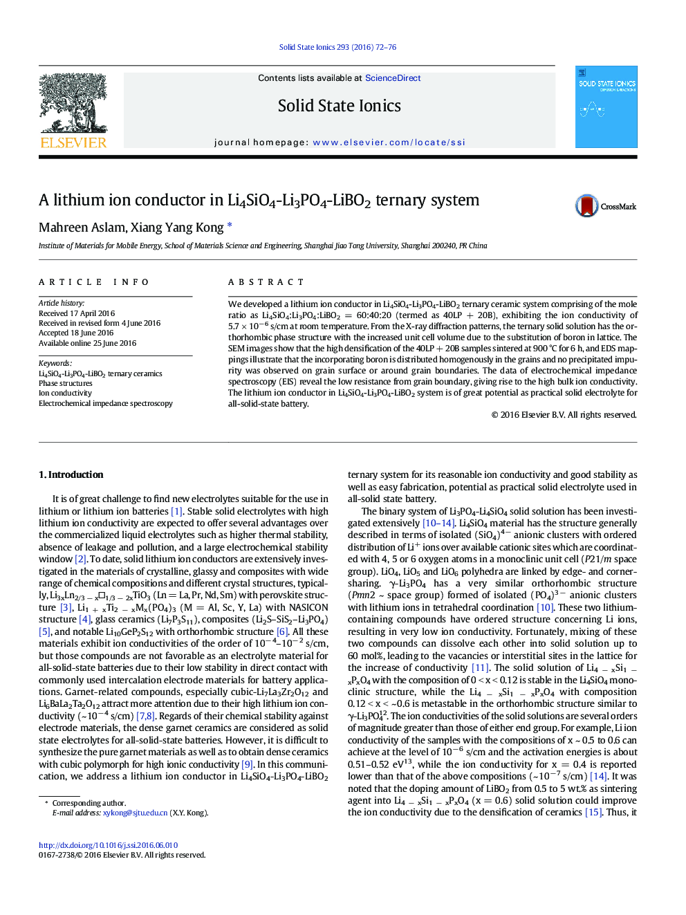 A lithium ion conductor in Li4SiO4-Li3PO4-LiBO2 ternary system