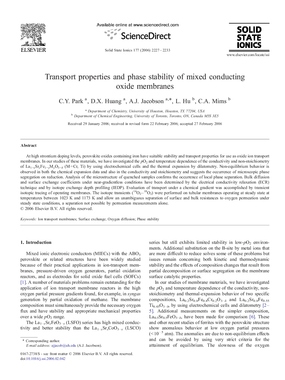 Transport properties and phase stability of mixed conducting oxide membranes