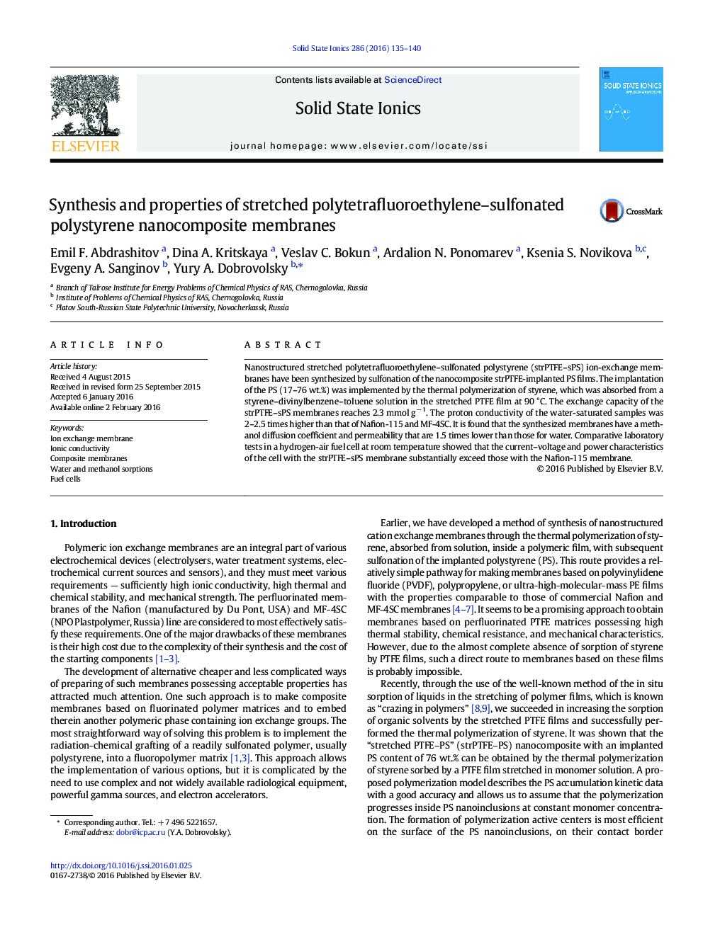 Synthesis and properties of stretched polytetrafluoroethylene–sulfonated polystyrene nanocomposite membranes