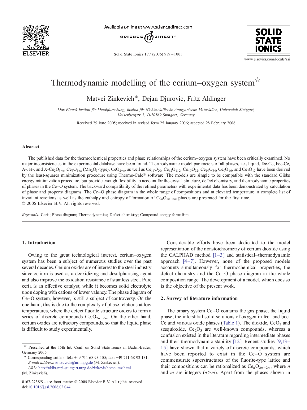 Thermodynamic modelling of the cerium–oxygen system 