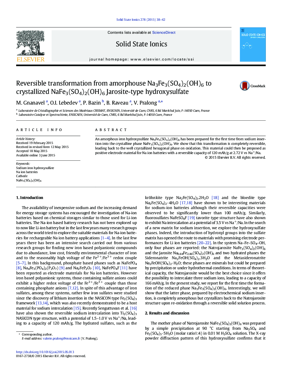 Reversible transformation from amorphouse Na3Fe3(SO4)2(OH)6 to crystallized NaFe3(SO4)2(OH)6 Jarosite-type hydroxysulfate