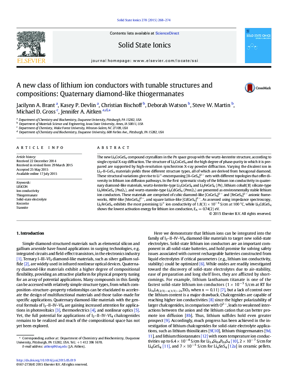 A new class of lithium ion conductors with tunable structures and compositions: Quaternary diamond-like thiogermanates