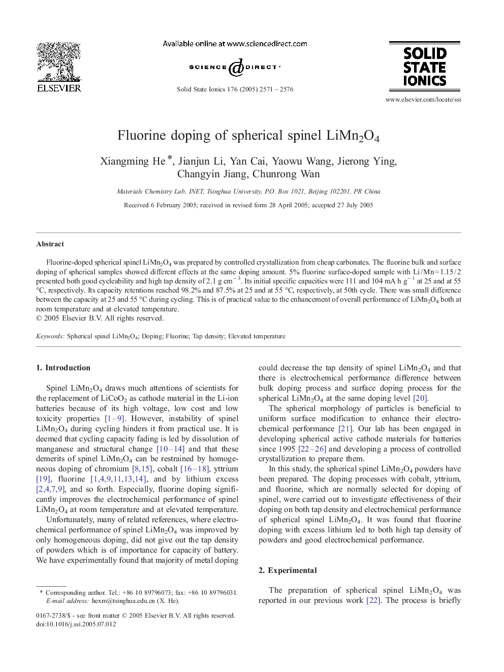 Fluorine doping of spherical spinel LiMn2O4