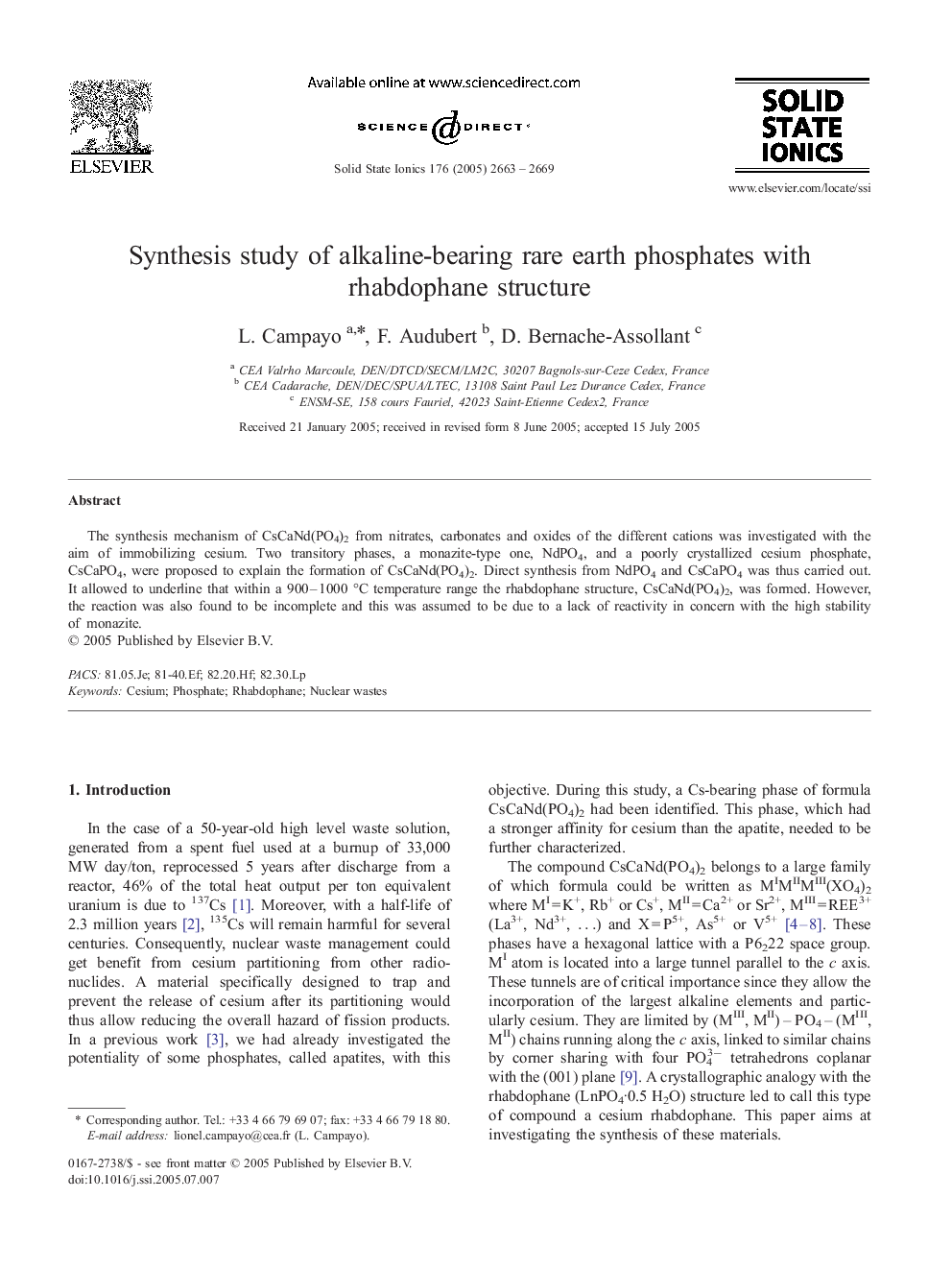 Synthesis study of alkaline-bearing rare earth phosphates with rhabdophane structure