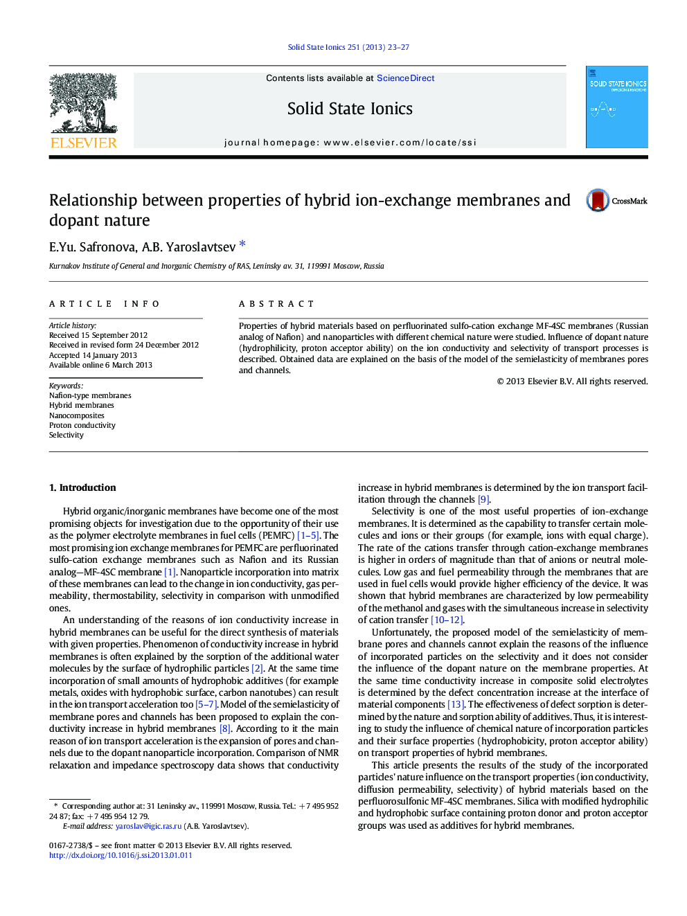 Relationship between properties of hybrid ion-exchange membranes and dopant nature