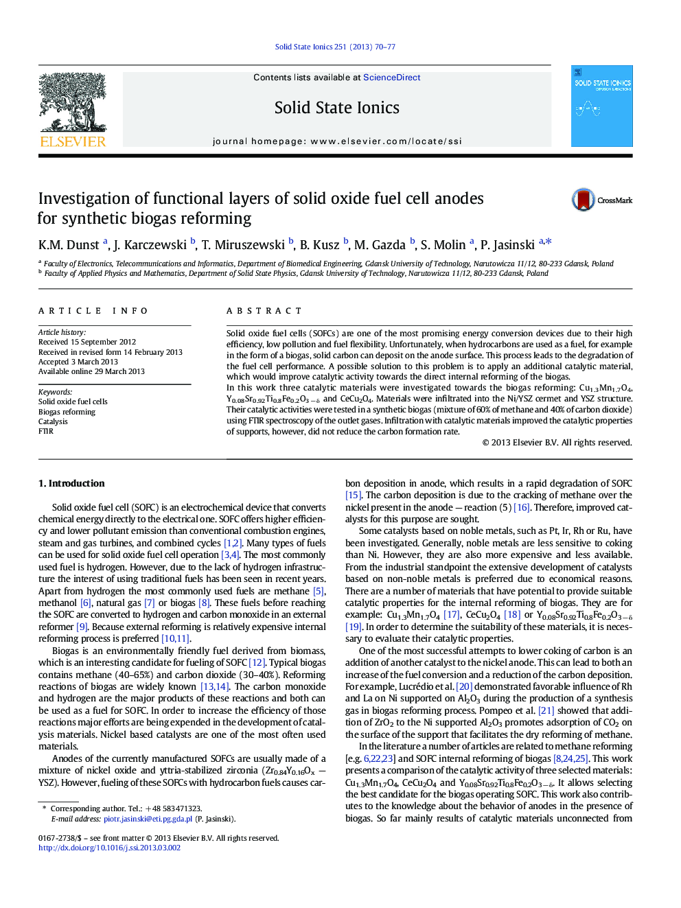 Investigation of functional layers of solid oxide fuel cell anodes for synthetic biogas reforming