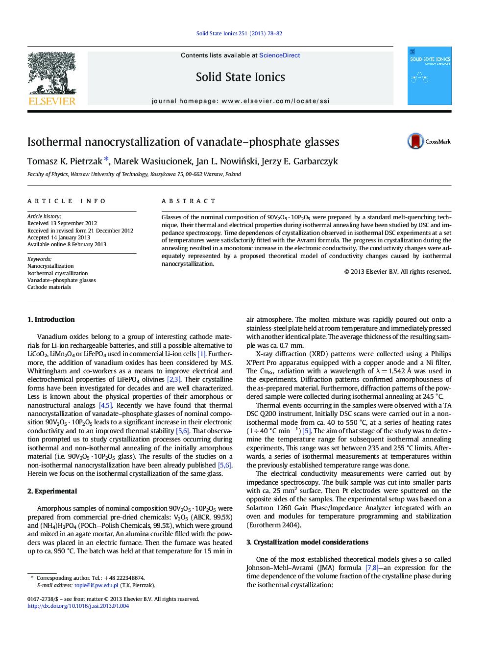 Isothermal nanocrystallization of vanadate-phosphate glasses