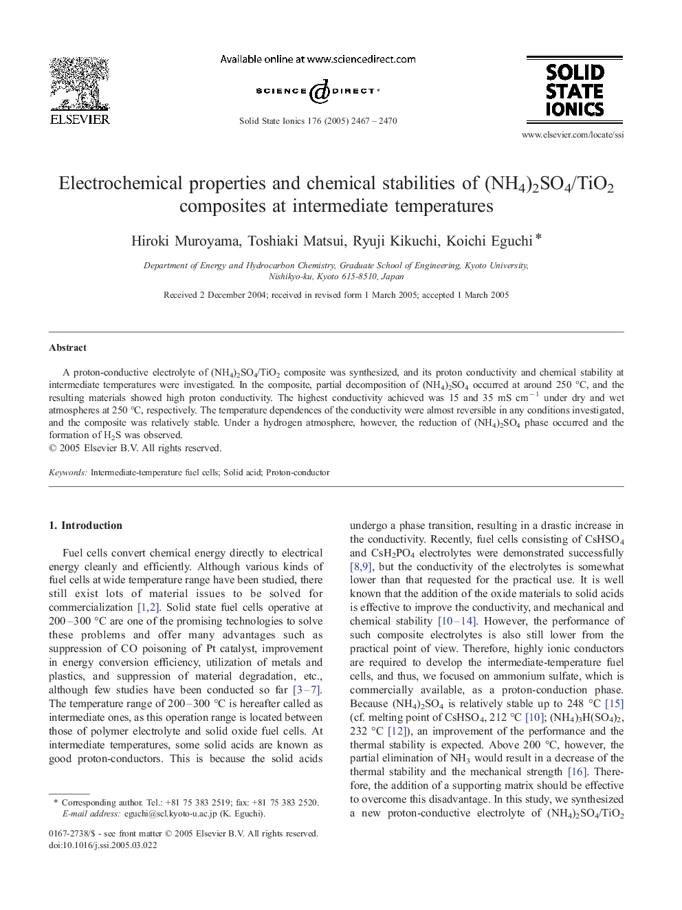 Electrochemical properties and chemical stabilities of (NH4)2SO4/TiO2 composites at intermediate temperatures