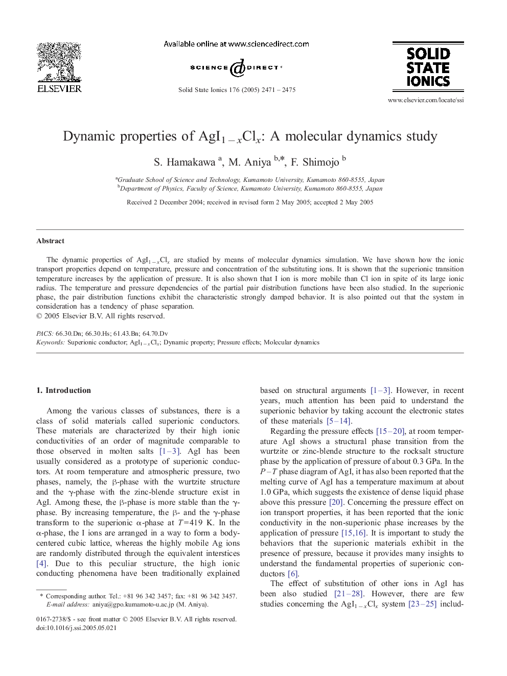 Dynamic properties of AgI1Â âÂ xClx: A molecular dynamics study