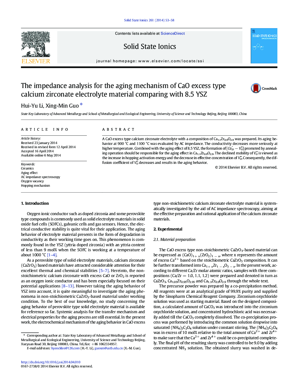 The impedance analysis for the aging mechanism of CaO excess type calcium zirconate electrolyte material comparing with 8.5 YSZ