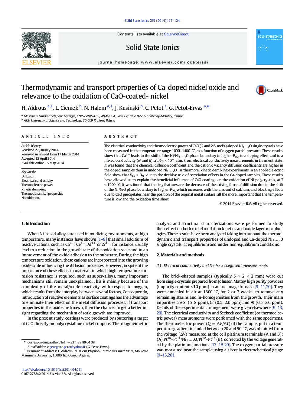 Thermodynamic and transport properties of Ca-doped nickel oxide and relevance to the oxidation of CaO-coated- nickel