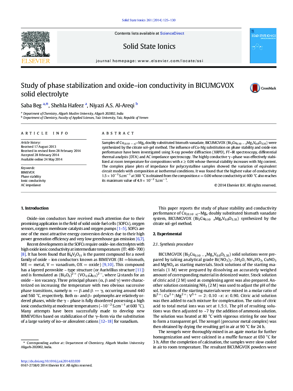 Study of phase stabilization and oxide–ion conductivity in BICUMGVOX solid electrolyte