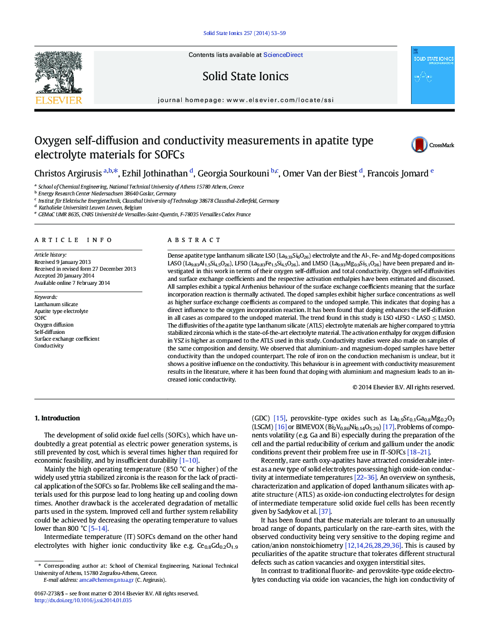 Oxygen self-diffusion and conductivity measurements in apatite type electrolyte materials for SOFCs