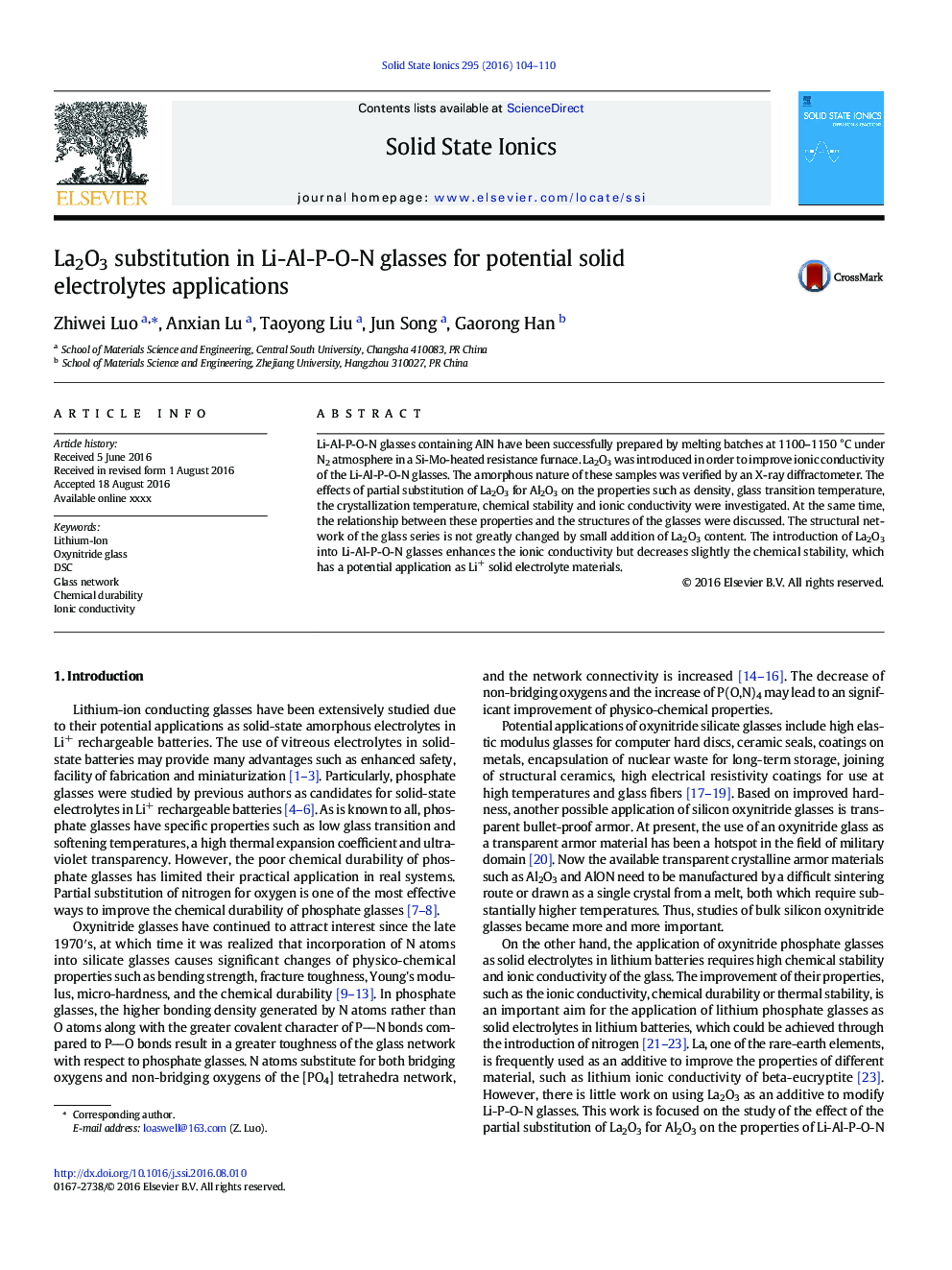 La2O3 substitution in Li-Al-P-O-N glasses for potential solid electrolytes applications