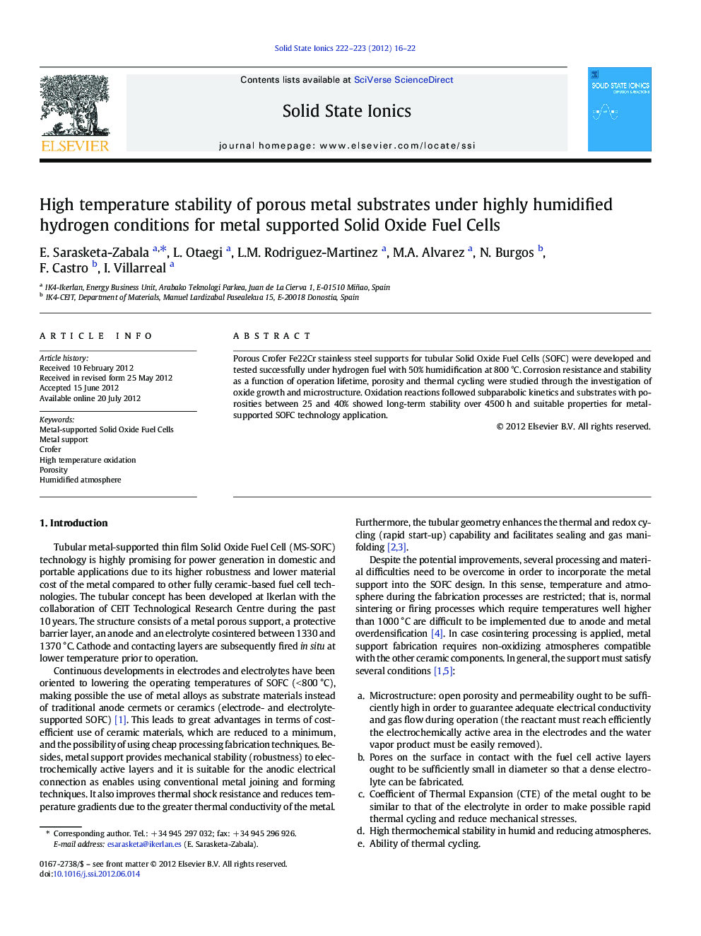 High temperature stability of porous metal substrates under highly humidified hydrogen conditions for metal supported Solid Oxide Fuel Cells