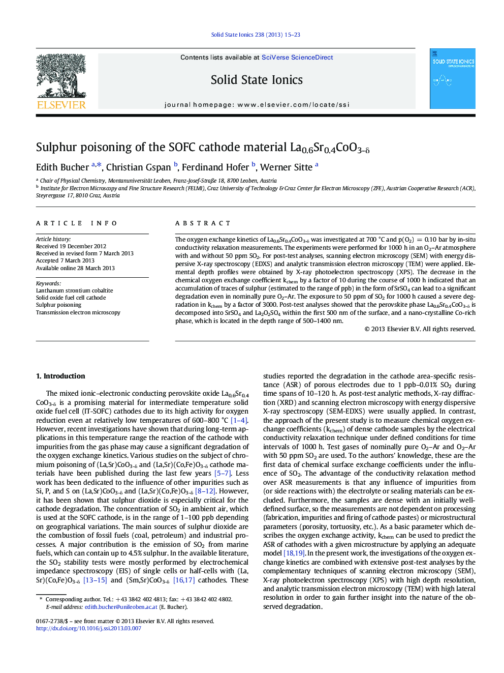 Sulphur poisoning of the SOFC cathode material La0.6Sr0.4CoO3-δ