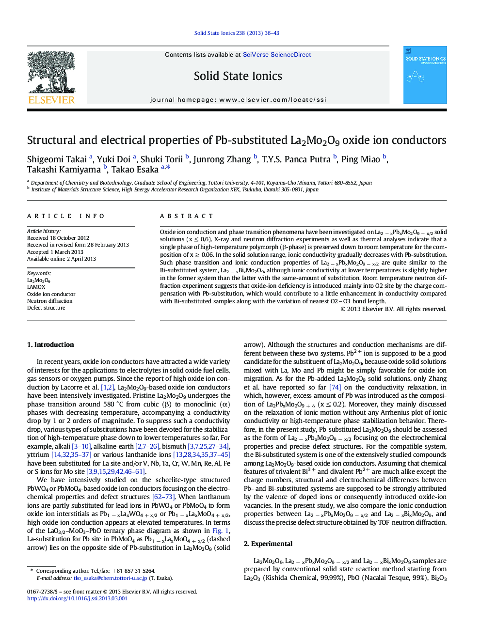 Structural and electrical properties of Pb-substituted La2Mo2O9 oxide ion conductors