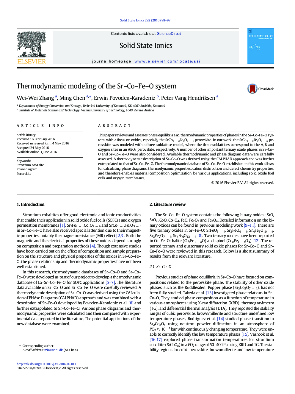 Thermodynamic modeling of the Sr–Co–Fe–O system