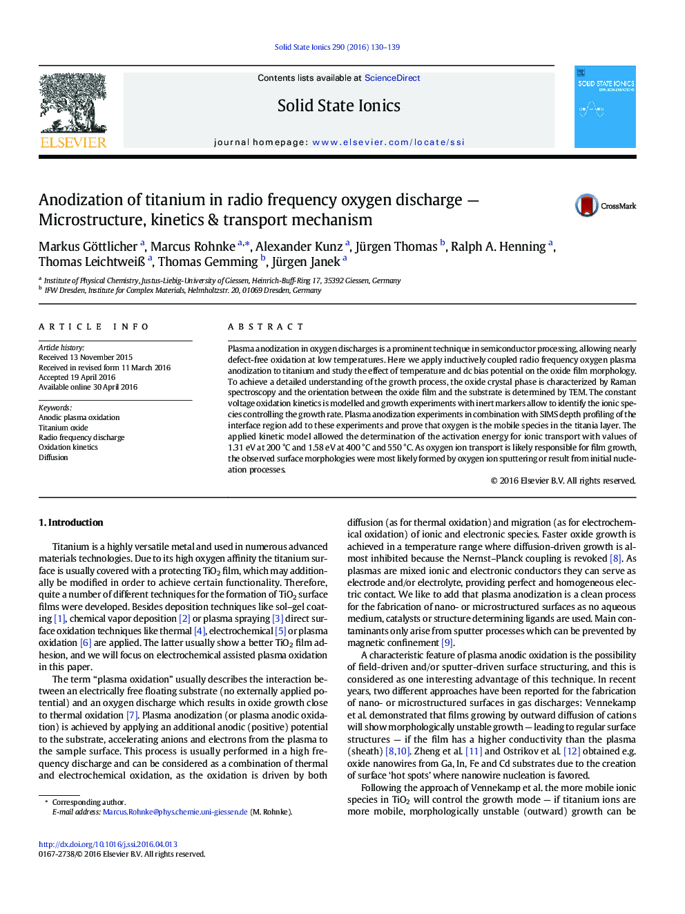 Anodization of titanium in radio frequency oxygen discharge — Microstructure, kinetics & transport mechanism