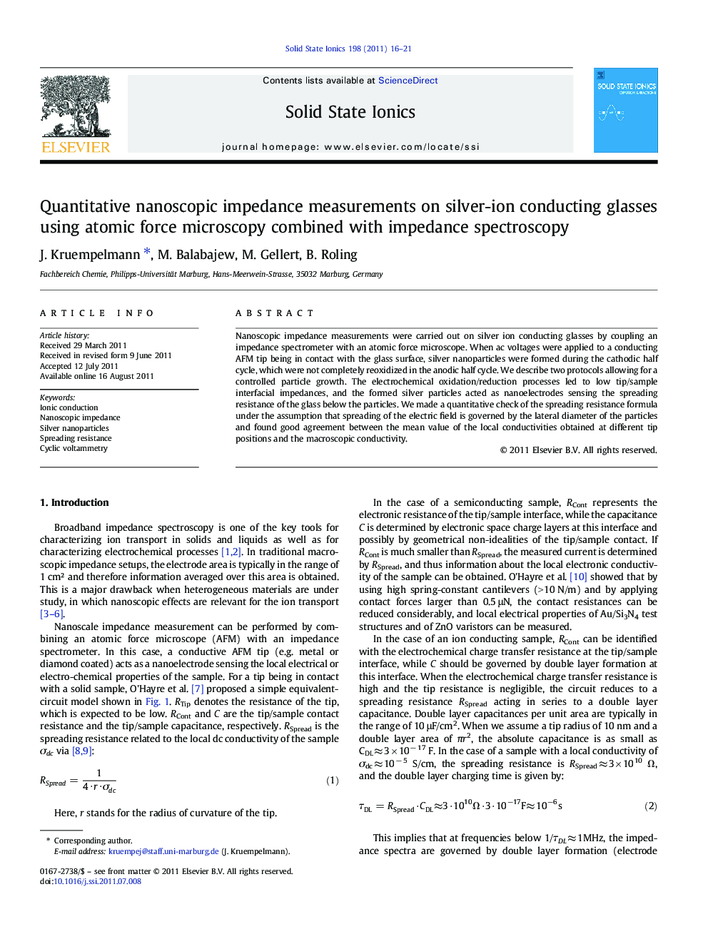 Quantitative nanoscopic impedance measurements on silver-ion conducting glasses using atomic force microscopy combined with impedance spectroscopy