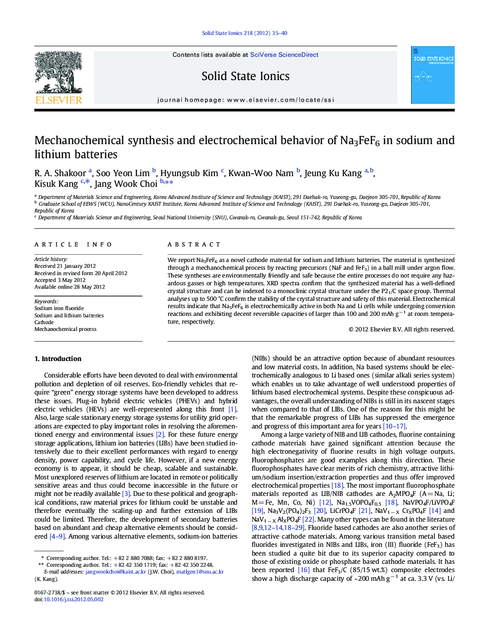 Mechanochemical synthesis and electrochemical behavior of Na3FeF6 in sodium and lithium batteries