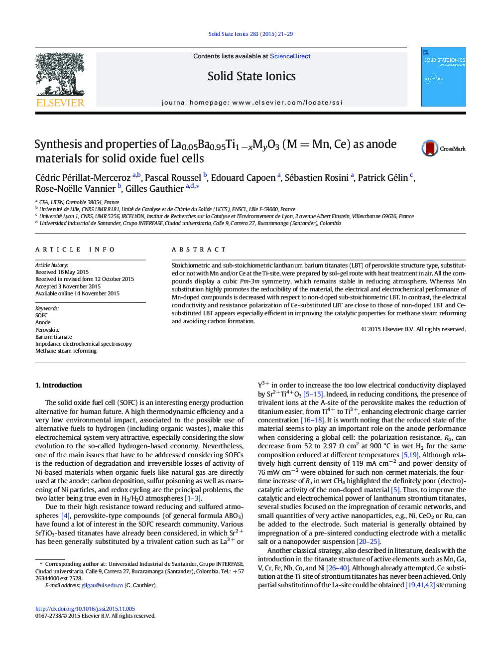 عکس صفحه اول مقاله: Synthesis and properties of La0.05Ba0.95Ti1 −xMyO3 (M = Mn, Ce) as anode materials for solid oxide fuel cells Synthesis and properties of La0.05Ba0.95Ti1 −xMyO3 (M = Mn, Ce) as anode materials for solid oxide fuel cells