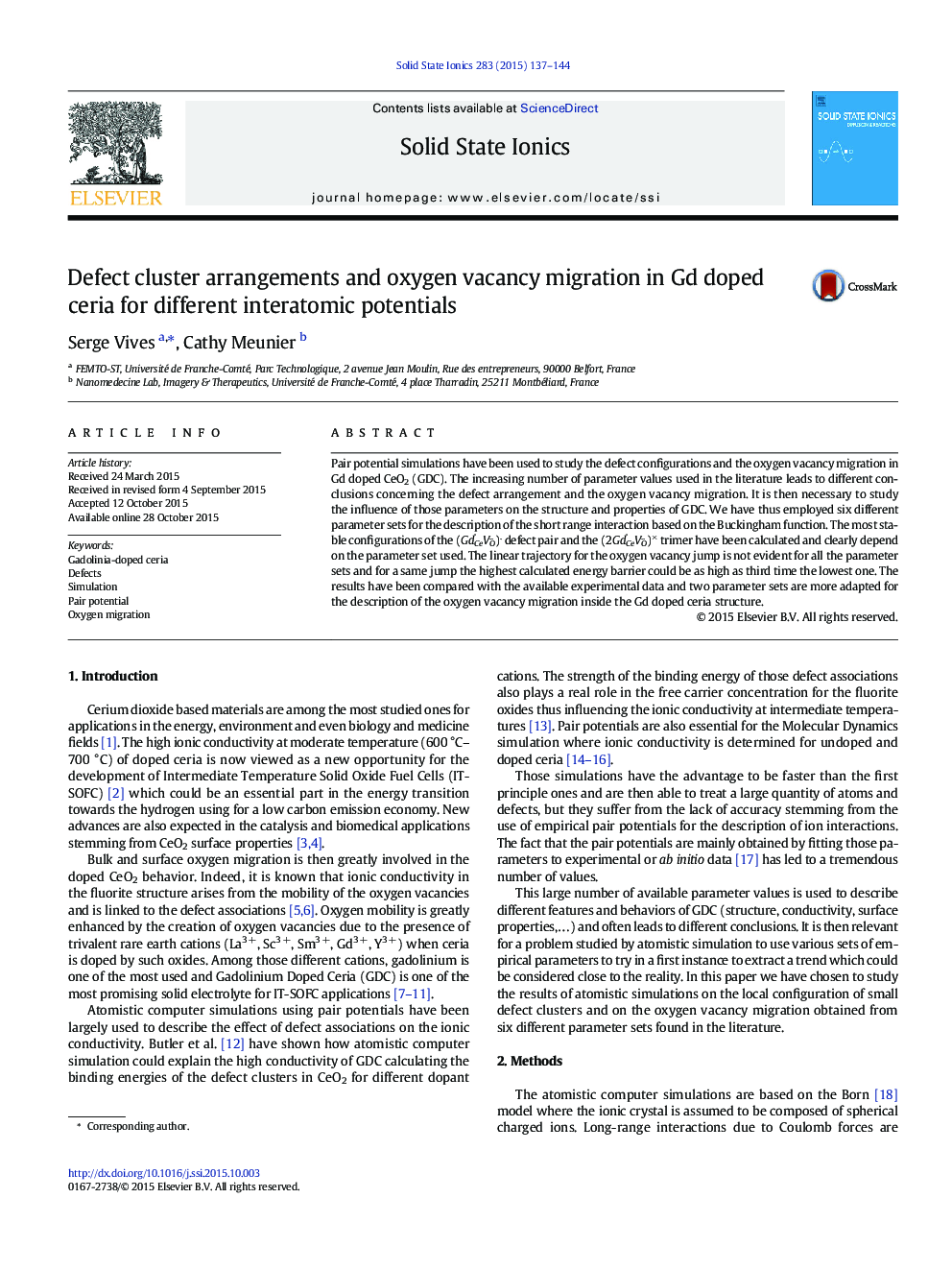 Defect cluster arrangements and oxygen vacancy migration in Gd doped ceria for different interatomic potentials