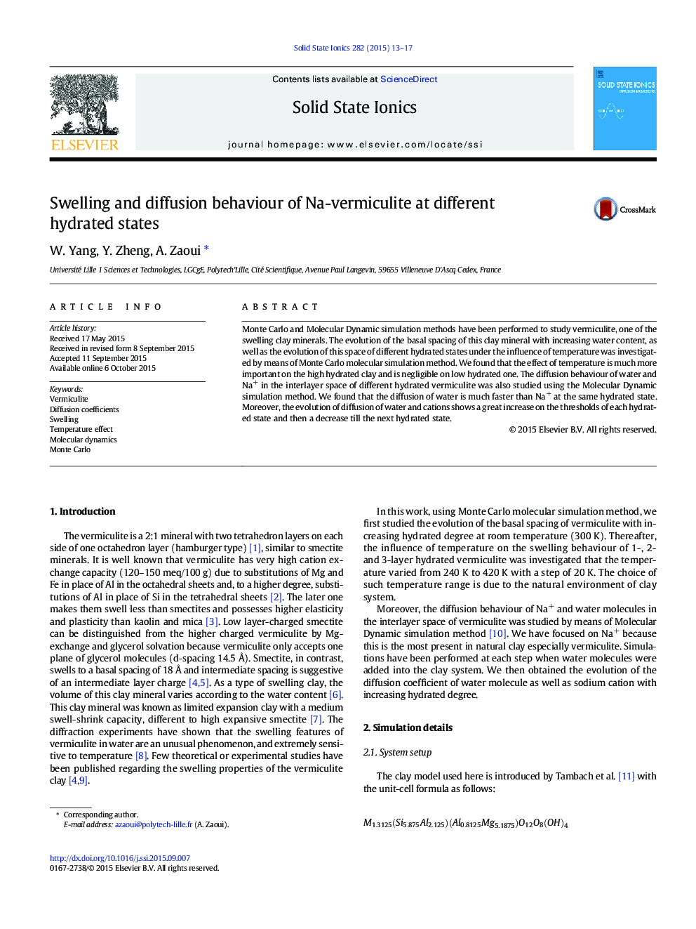 Swelling and diffusion behaviour of Na-vermiculite at different hydrated states