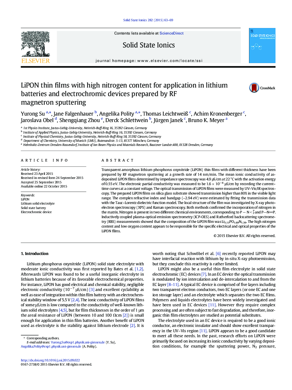 LiPON thin films with high nitrogen content for application in lithium batteries and electrochromic devices prepared by RF magnetron sputtering