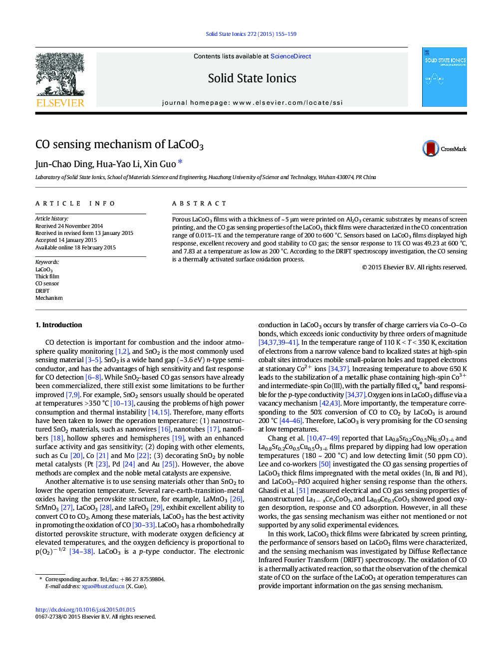 CO sensing mechanism of LaCoO3