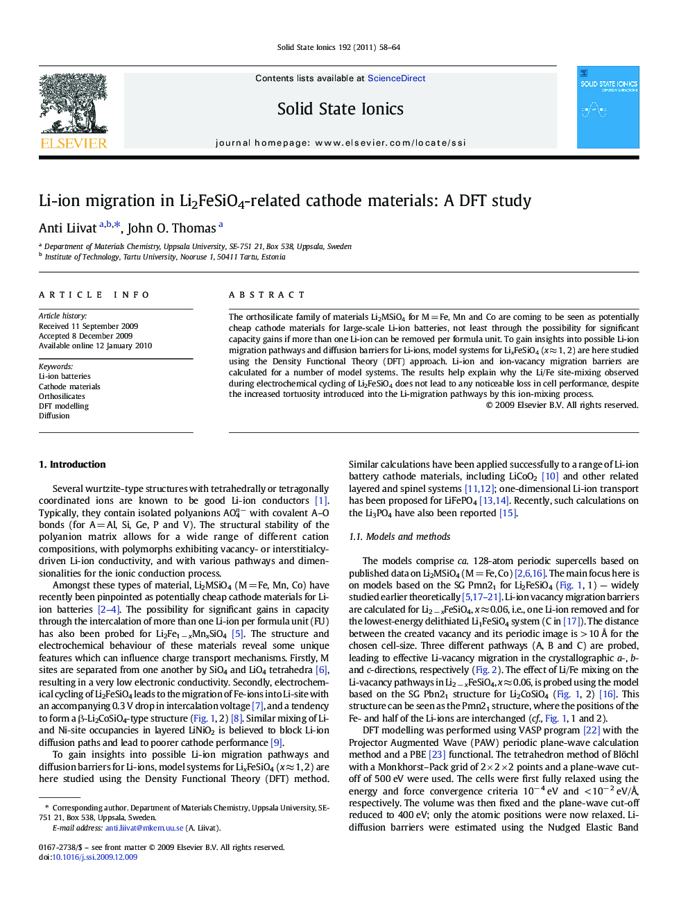 Li-ion migration in Li2FeSiO4-related cathode materials: A DFT study