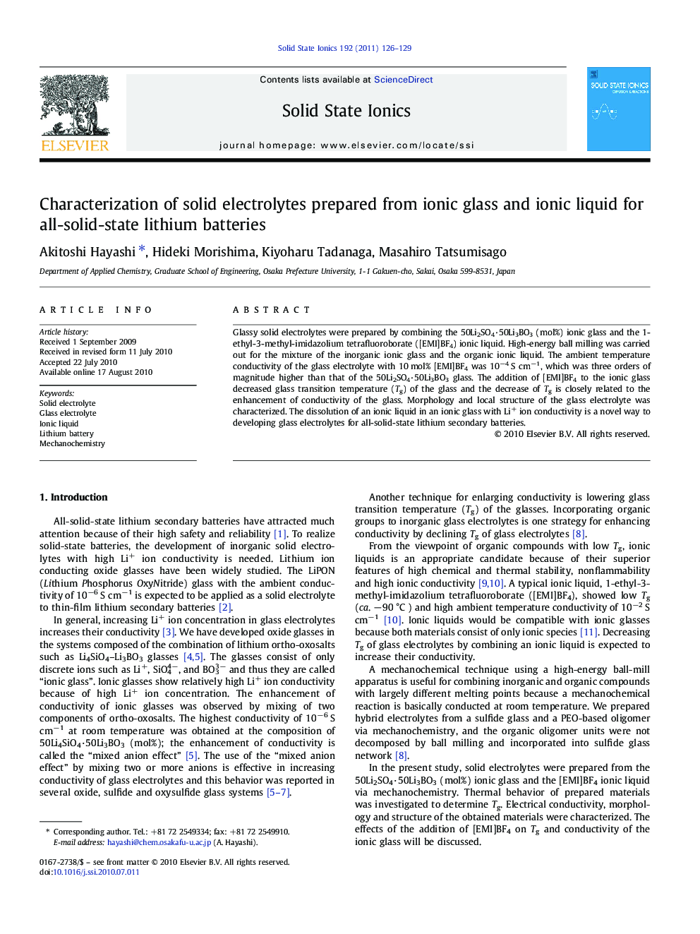 Characterization of solid electrolytes prepared from ionic glass and ionic liquid for all-solid-state lithium batteries