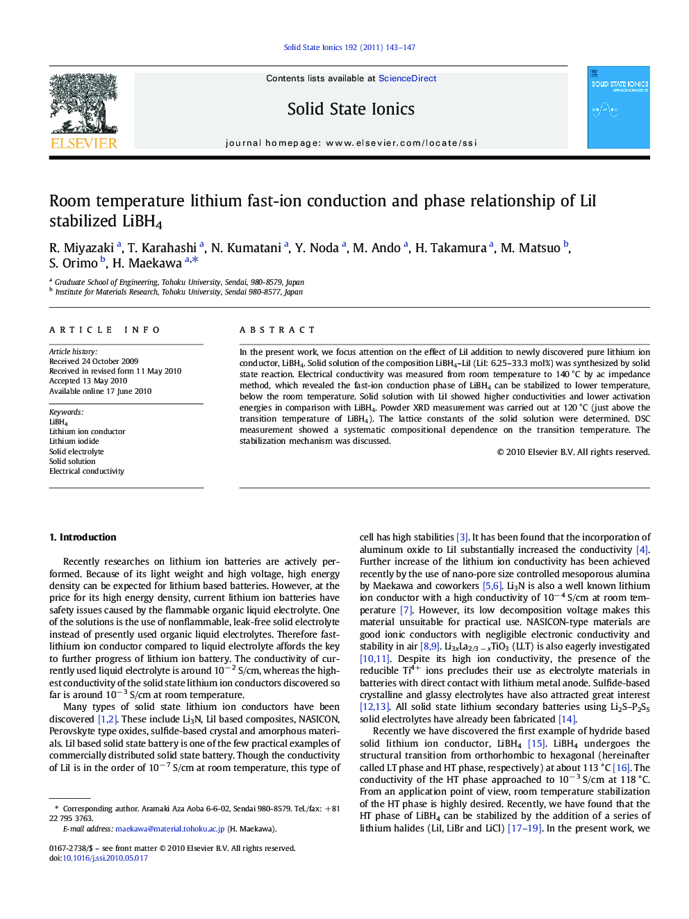 Room temperature lithium fast-ion conduction and phase relationship of LiI stabilized LiBH4