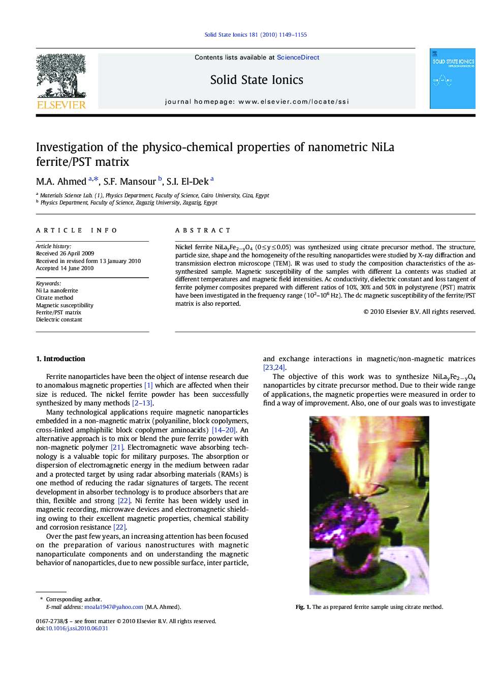 Investigation of the physico-chemical properties of nanometric NiLa ferrite/PST matrix