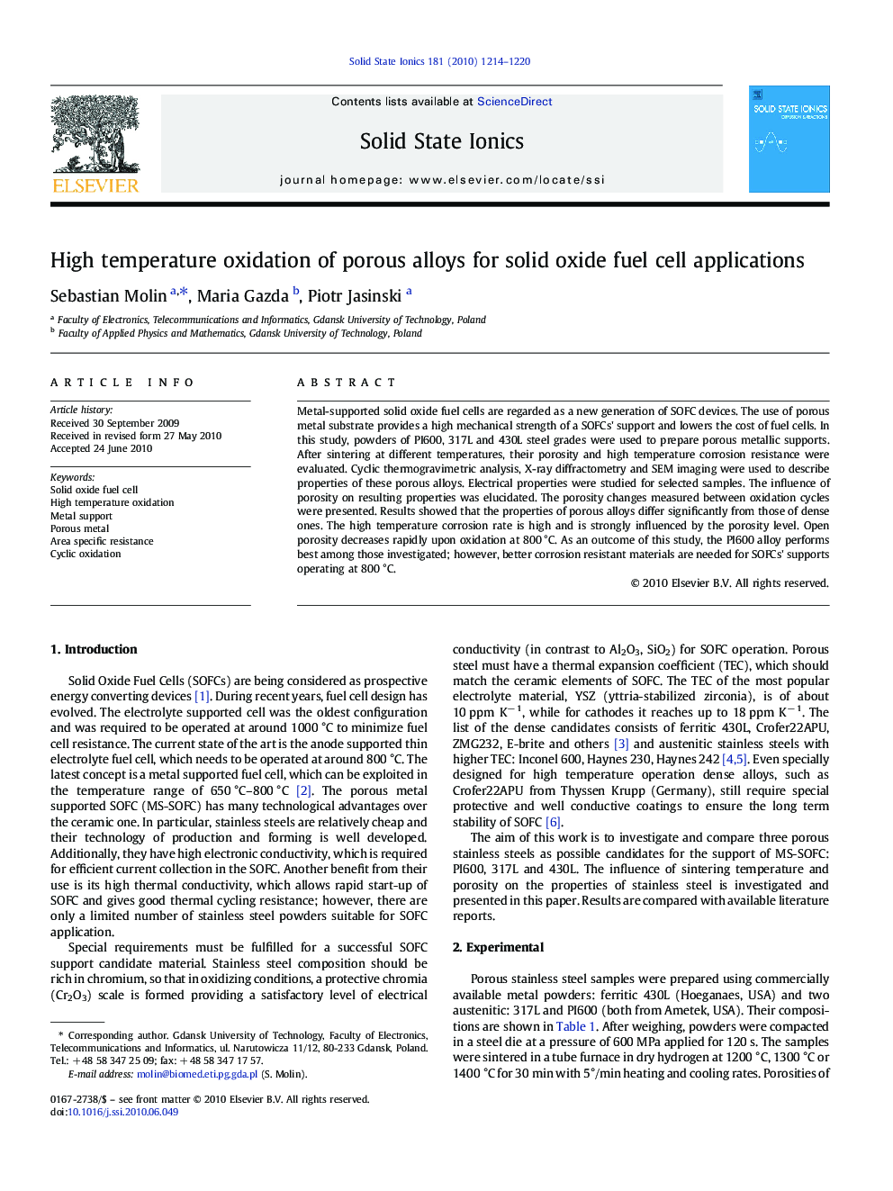 High temperature oxidation of porous alloys for solid oxide fuel cell applications