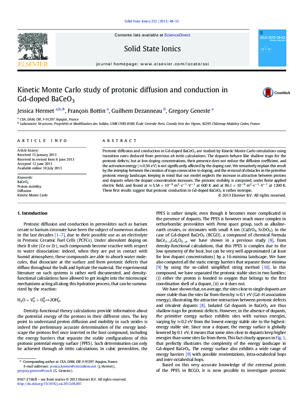 Kinetic Monte Carlo study of protonic diffusion and conduction in Gd-doped BaCeO3