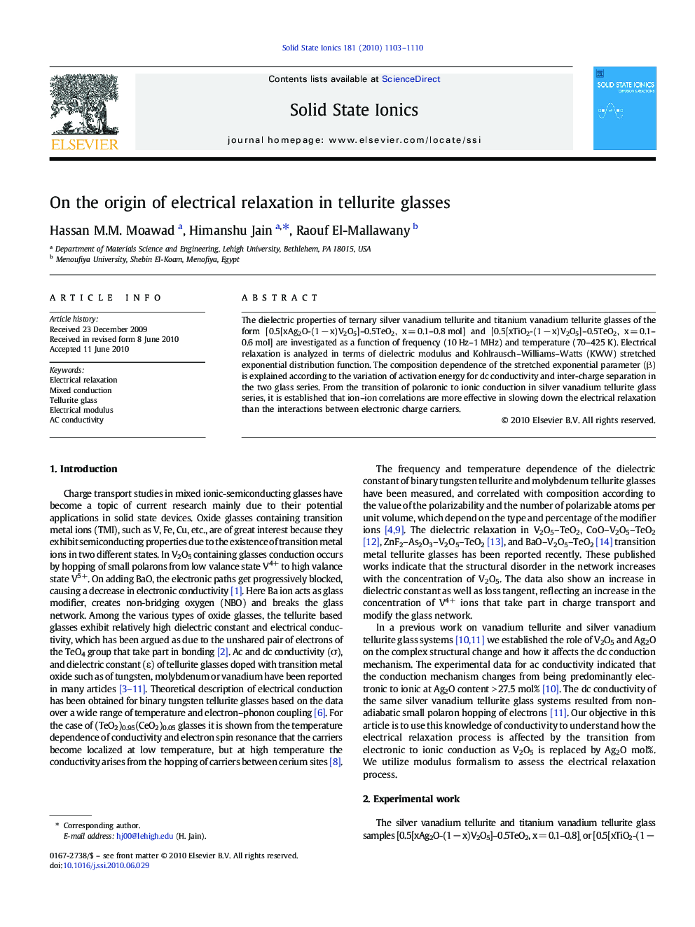 On the origin of electrical relaxation in tellurite glasses