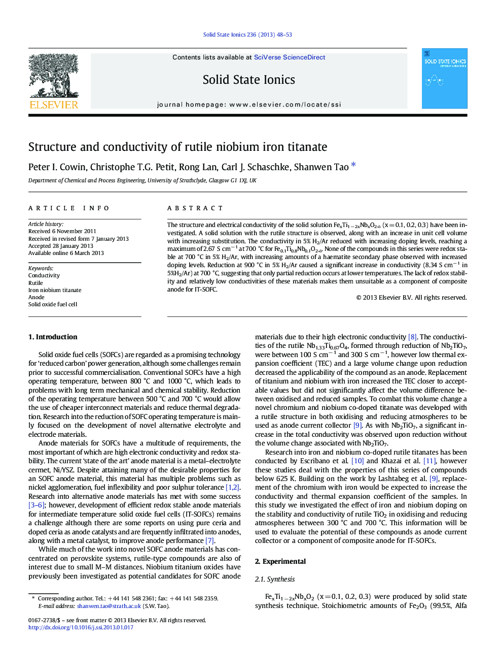 Structure and conductivity of rutile niobium iron titanate