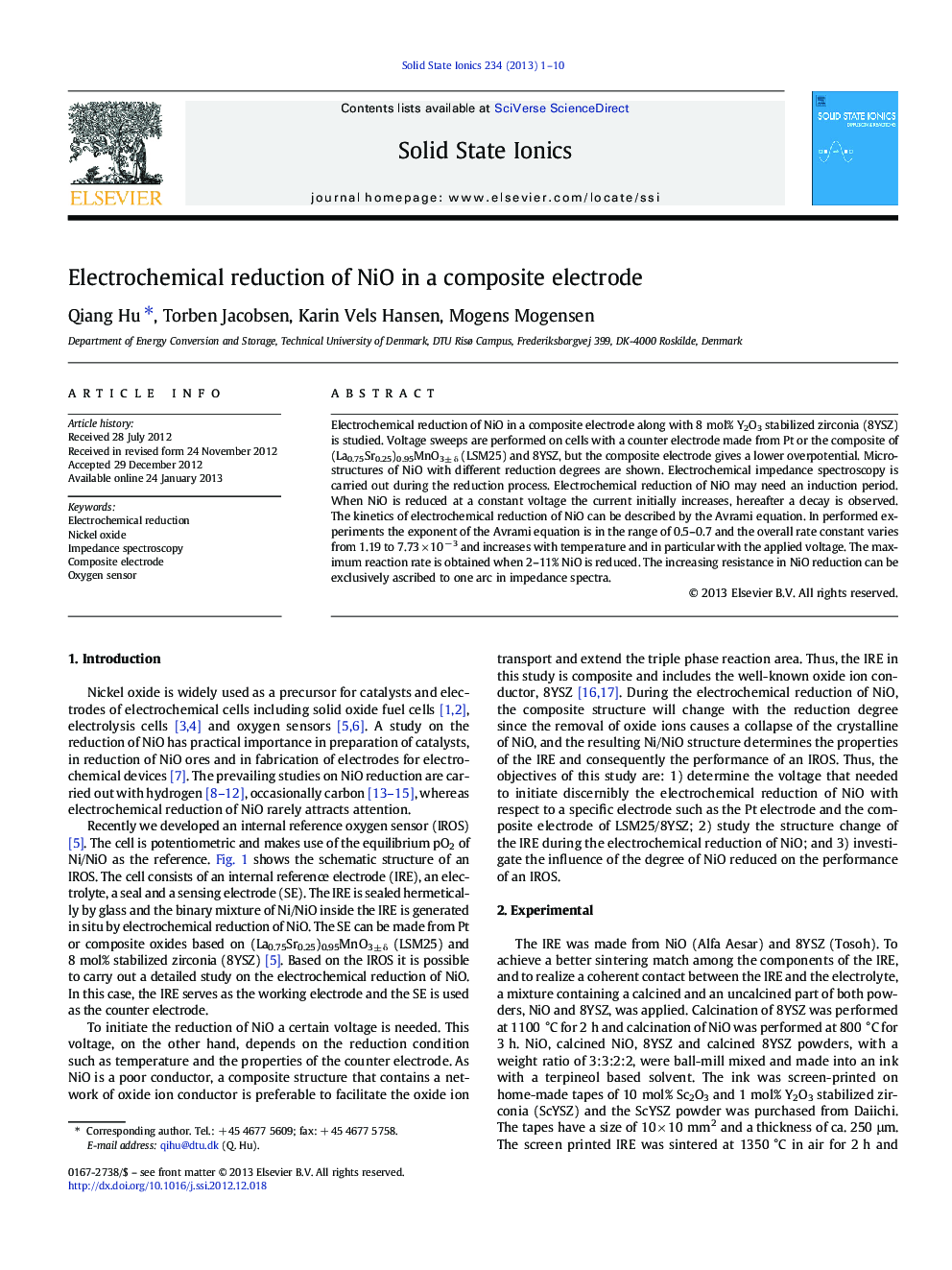 Electrochemical reduction of NiO in a composite electrode